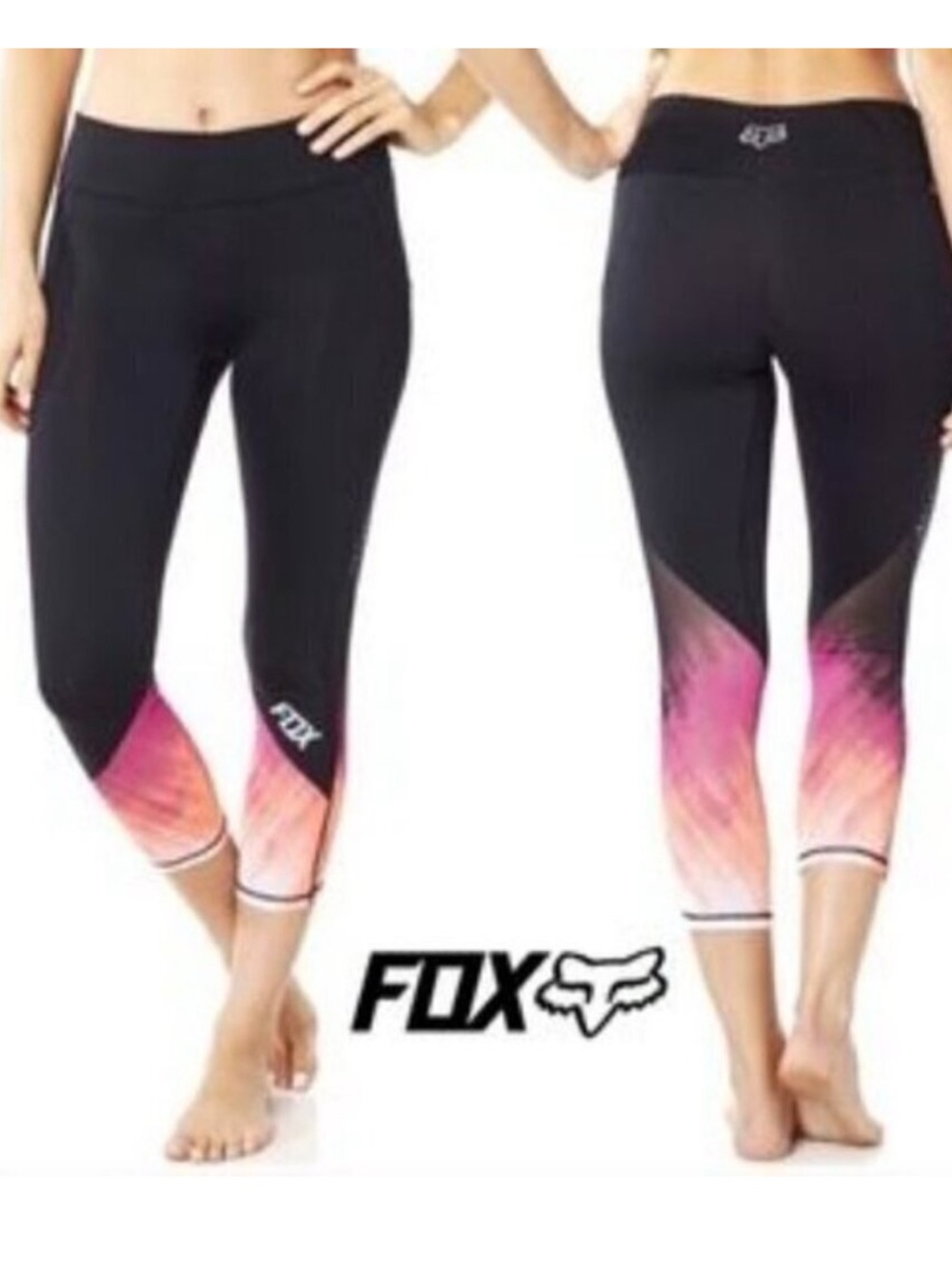 Fox Women's Black Capri Leggings with Pink Gradient Hem